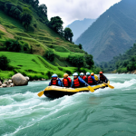 Rafting Adventure**

"A group of fully clothed adventurers rafting down the Trisuli River in Nepal. They are wearing helmets and life jackets. The river is rushing, with lush green hills in the background. Safe for work, appropriate content, perfect anatomy, correct proportions, natural pose, professional photography, high quality, modest attire."

**