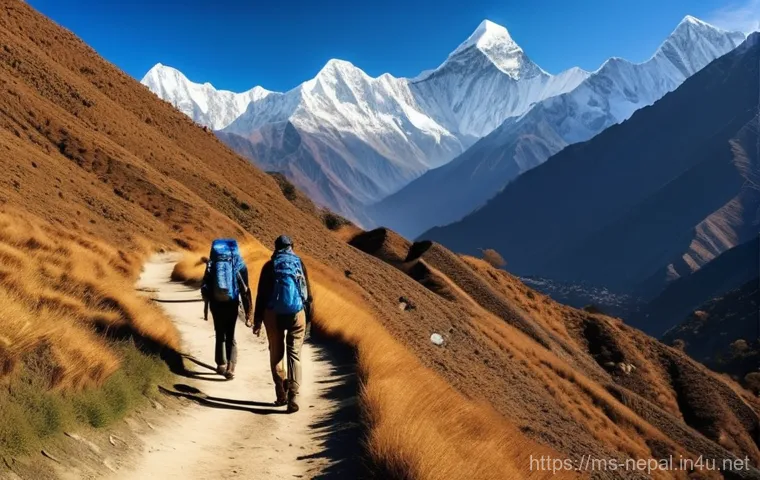 네팔의 우기와 건기 - **"Golden Autumn Himalayas"**: A breathtaking panoramic view of the Nepalese Himalayas during autumn...